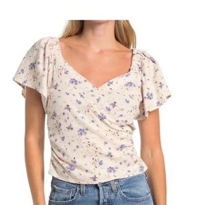 Astr faux wrap Blouse with periwinkle Floral Design